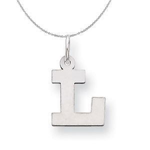 Silver, Amanda Collection Small Block Style Initial L Necklace - 16 In